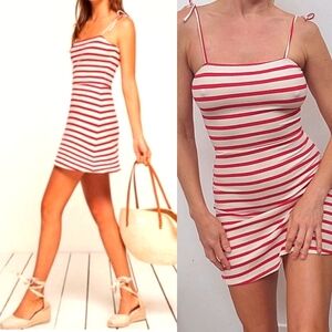 Nwt reformation tenniscore Annette vanilla cream & red striped mini dress S